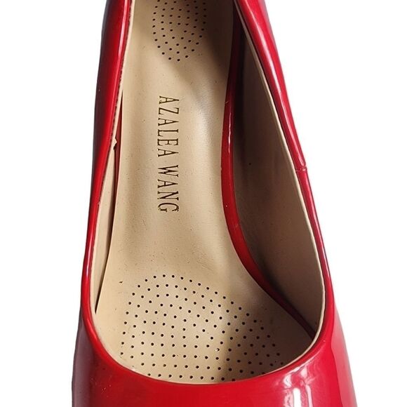 Azalea Wang 7.5 Apple Red Pumps 4.25” Stiletto Clear Heels Patent Leather - Picture 5 of 7